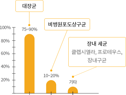 주된 원인균은 75~90% 정도가 대장균